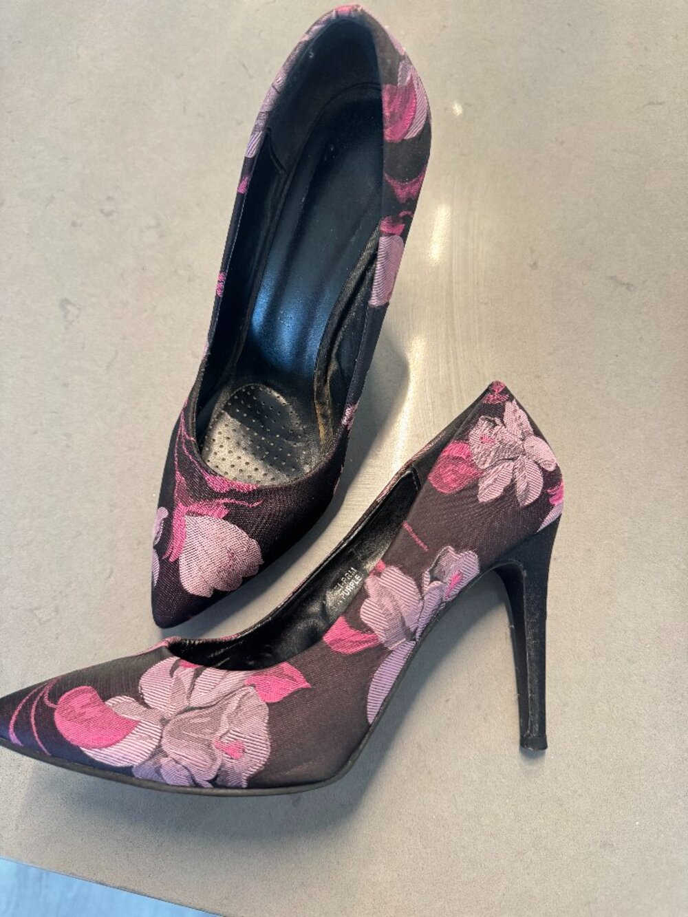 Floral pink and purple high heels